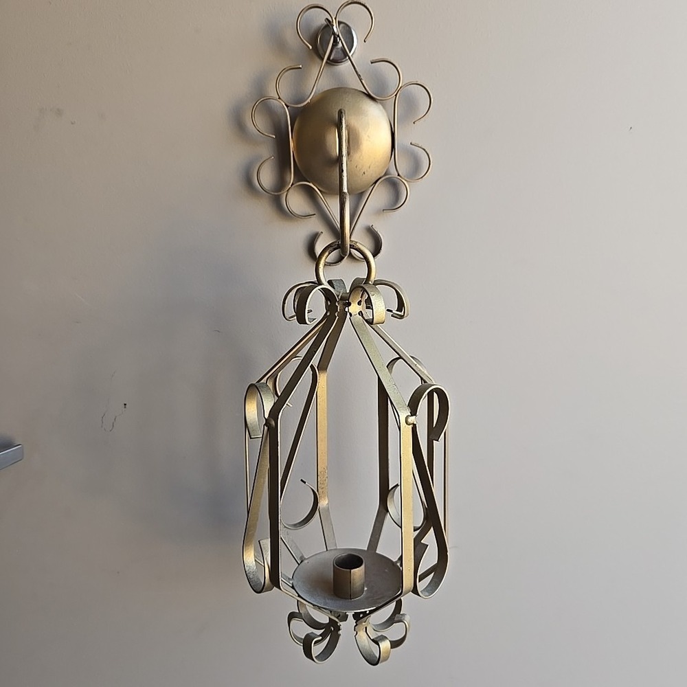 Vintage‎ Gold Wrought Iron Bird Cage Candle Holder